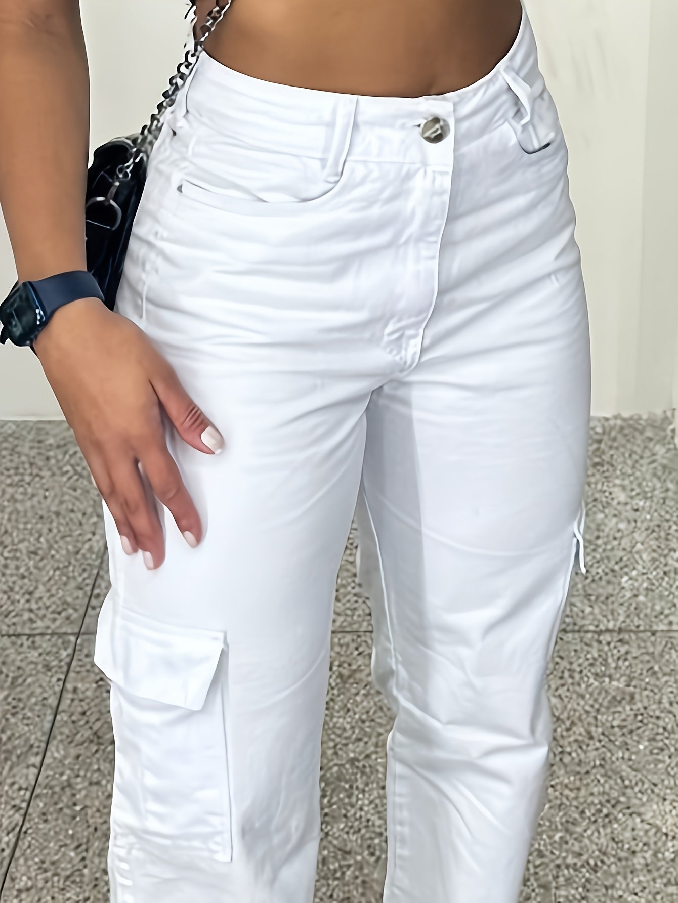 White Slim-Fit Cargo Pants with 3D Pockets