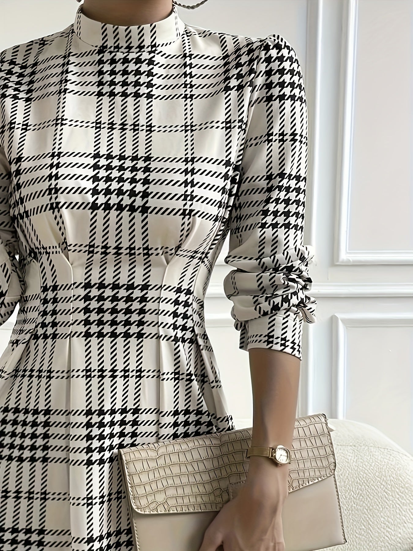 WL Atelier | Black &amp; White Plaid Mini Dress with Bow Detail