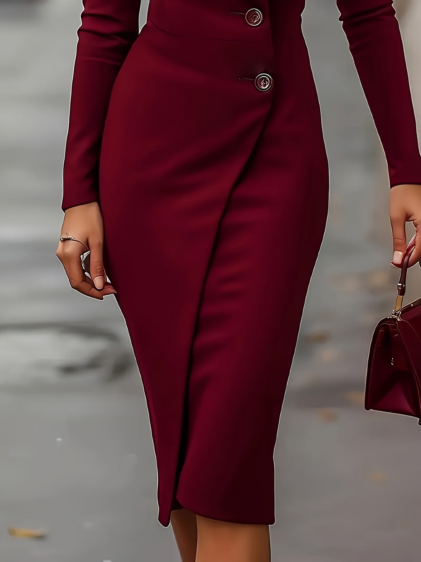 Elegant Wrap Pencil Dress for Autumn &amp; Winter