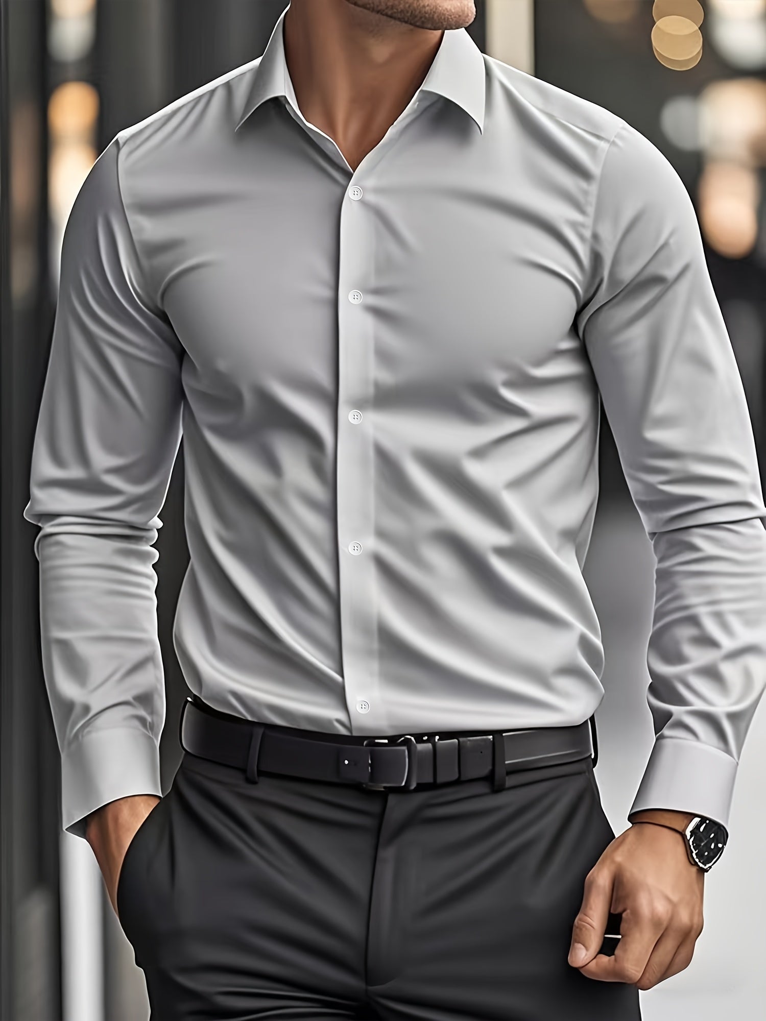WL Atelier Men | Classic Solid Color Long-Sleeve Dress Shirt