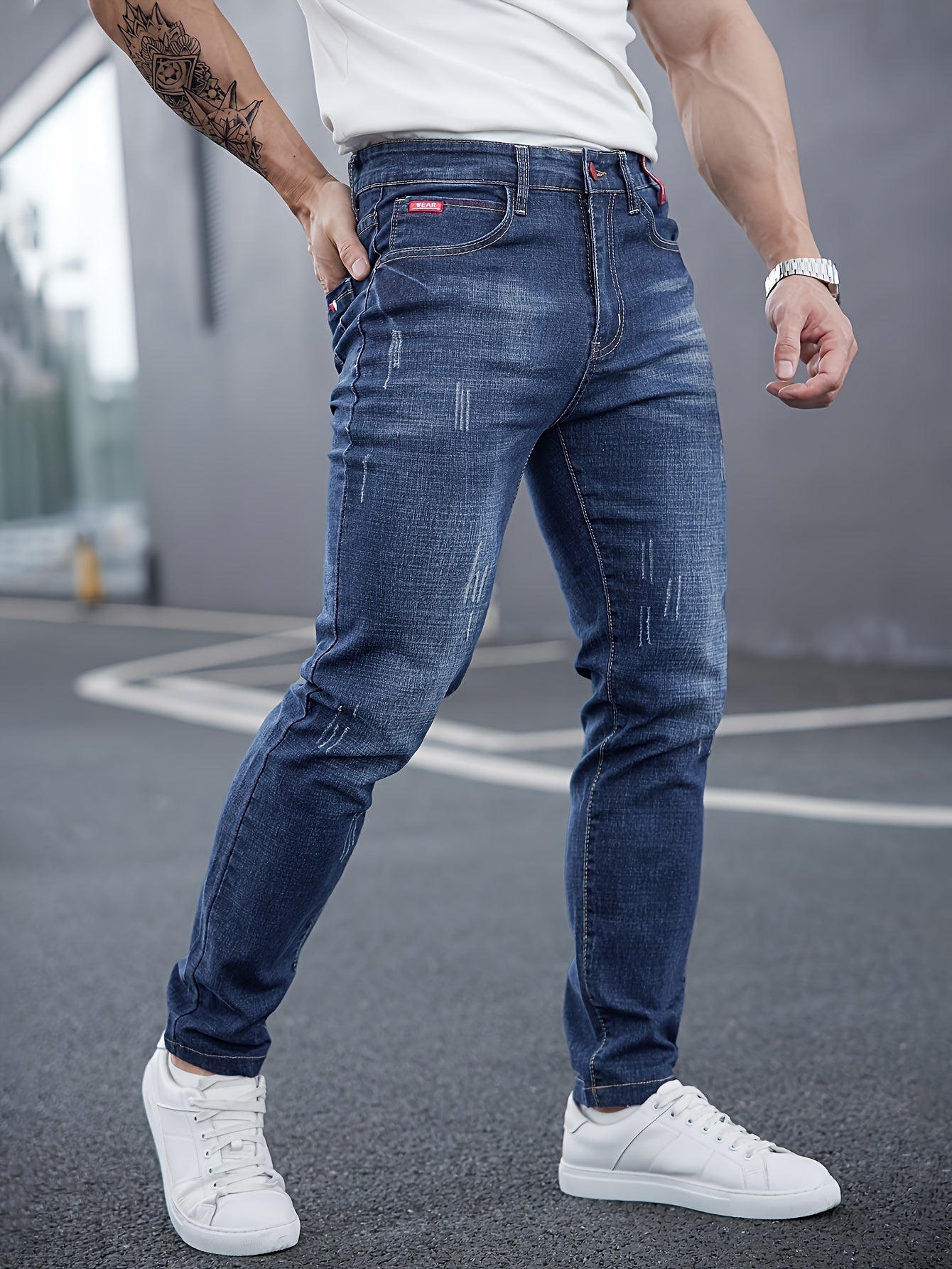 WL Atelier Men | Slim-Fit Light Wash Faux Denim with Embroidered Detail