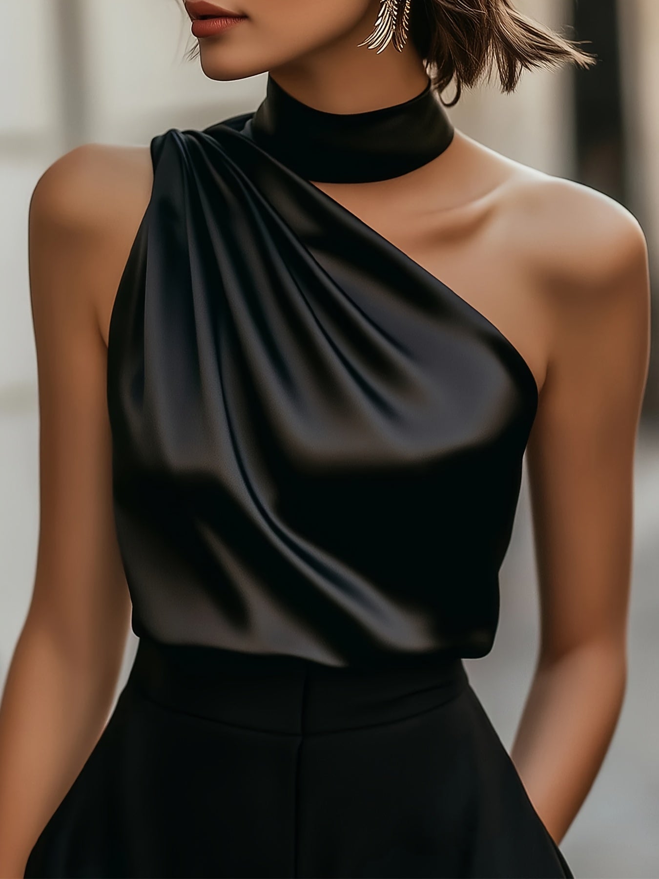 Deep Red Satin Off-Shoulder Blouse