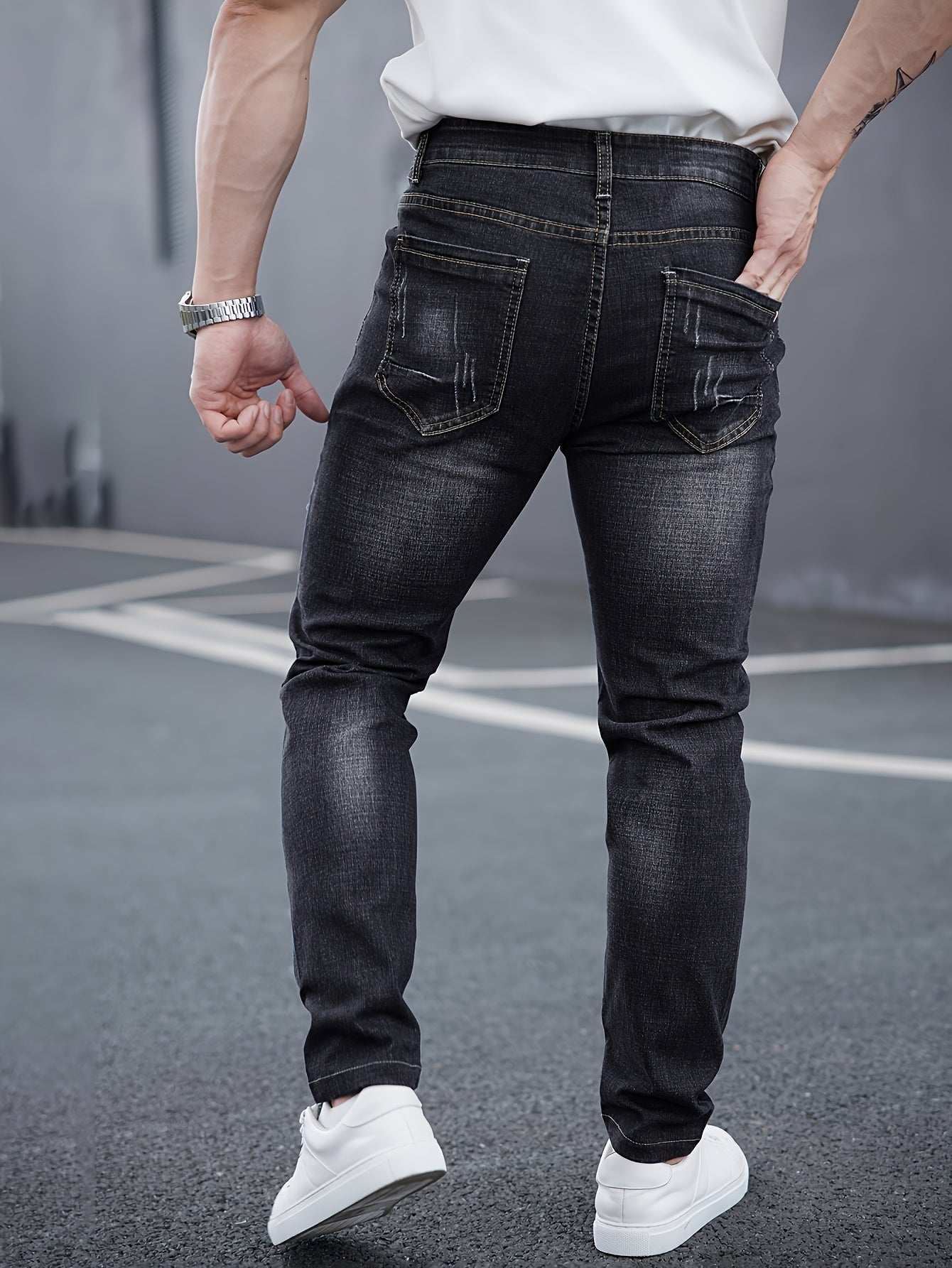 WL Atelier Men | Slim-Fit Light Wash Faux Denim with Embroidered Detail