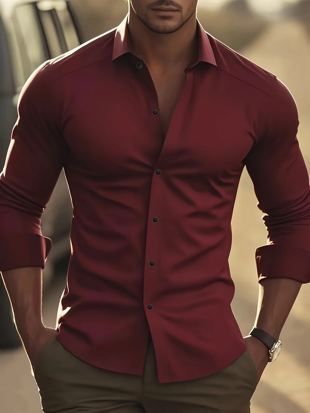 WL Atelier Men | Classic Solid Color Long-Sleeve Dress Shirt