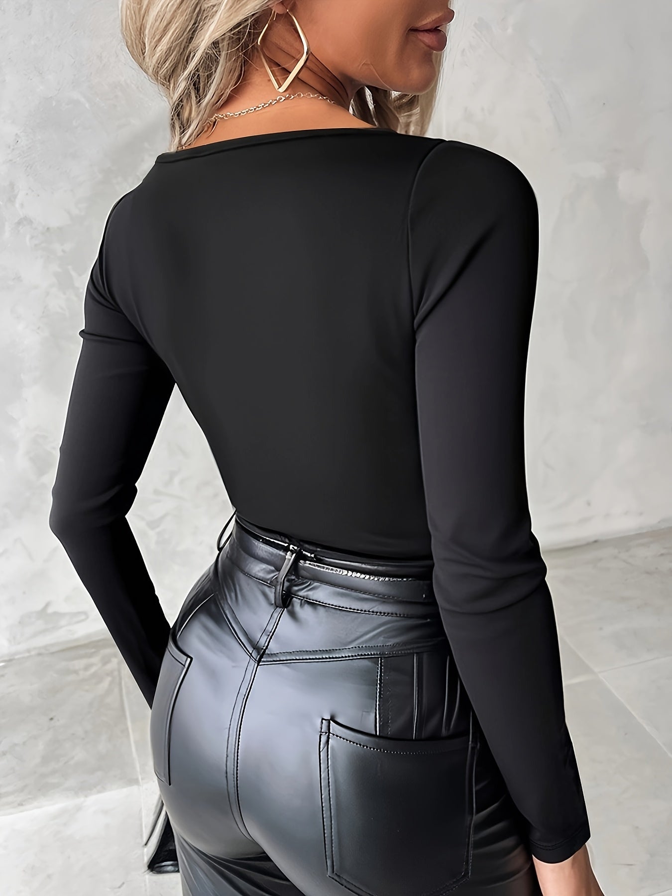 WL Atelier | Black Ribbed Crop Top with Golden Snake Button Detail