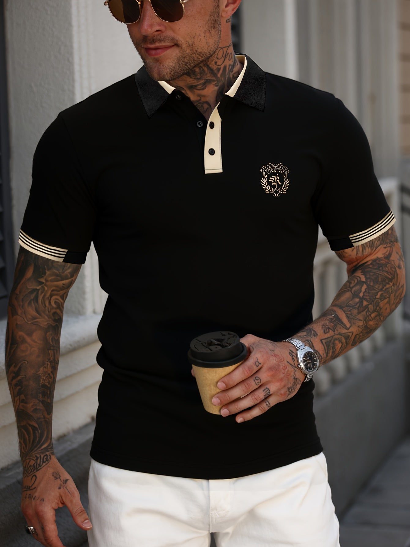 WL Atelier Men | Black Polo Shirt with Golden Accents