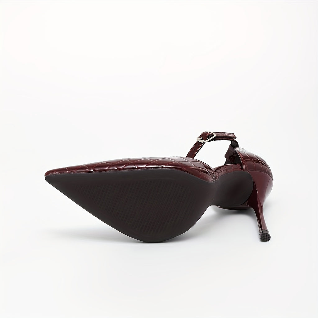 WL Atelier | Burgundy Snake-Print Pointed-Toe Stiletto Heels