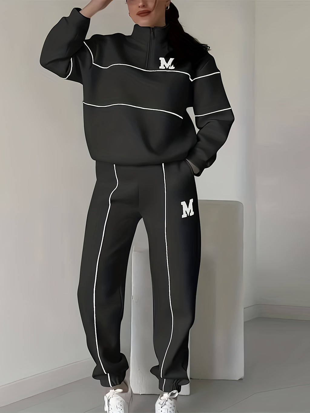 WL Atelier | Fleece-Lined Letter Print Sweatshirt &amp; Pants Set