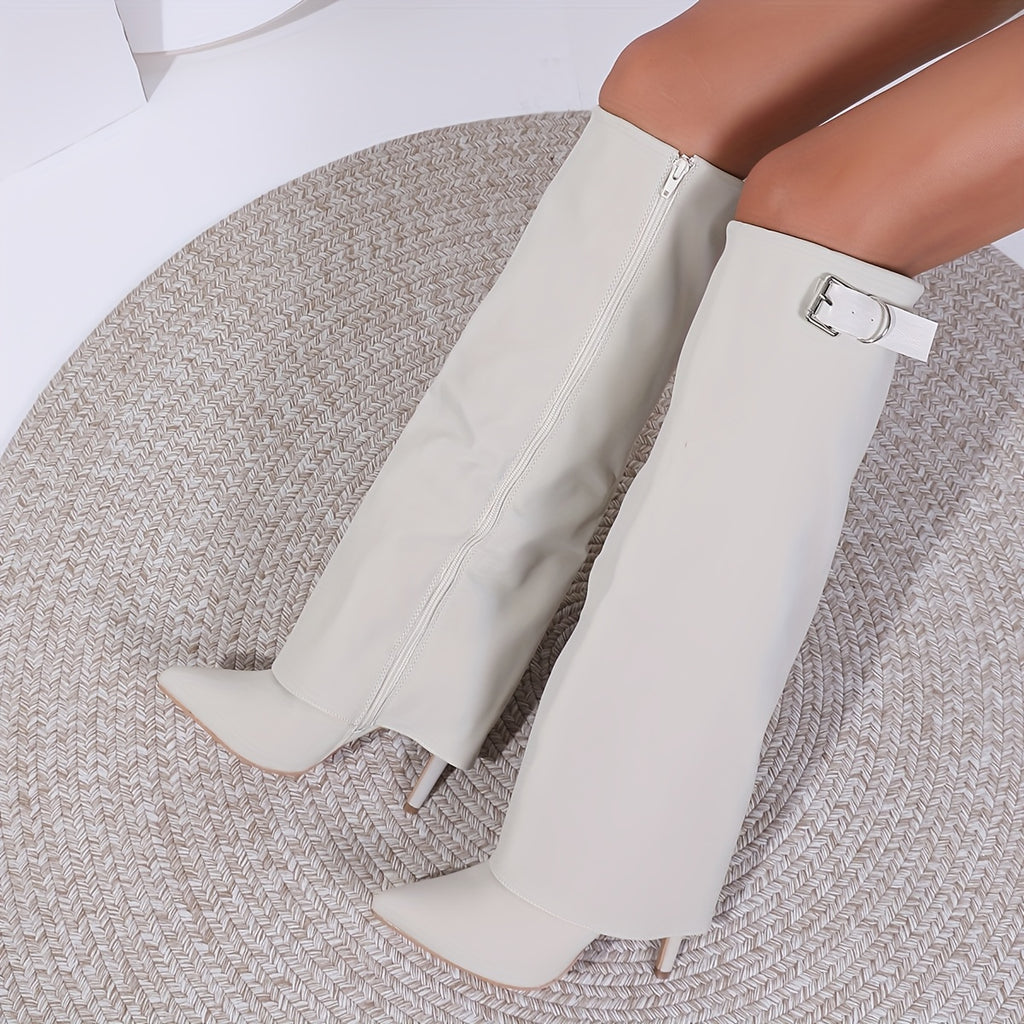 WL Atelier | Elegant Pointed-Toe Knee-High Boots with Metallic Buckle