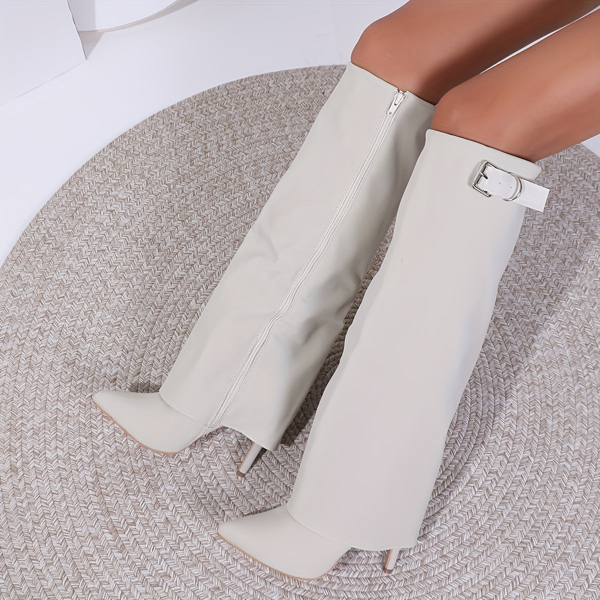 WL Atelier | Elegant Pointed-Toe Knee-High Boots with Metallic Buckle
