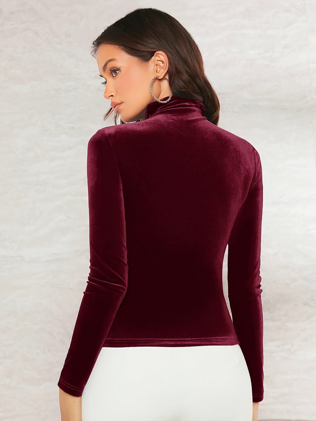 WL Atelier | Elegant Velvet High-Neck Long-Sleeve Top
