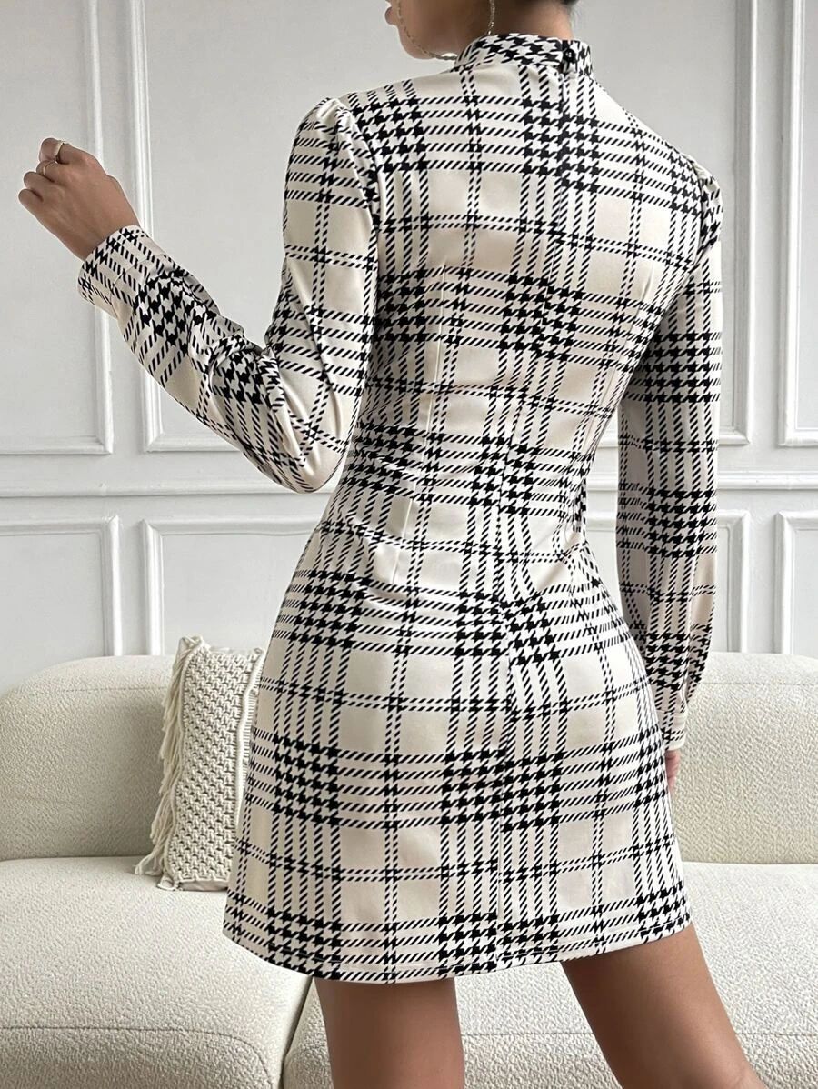 WL Atelier | Black &amp; White Plaid Mini Dress with Bow Detail