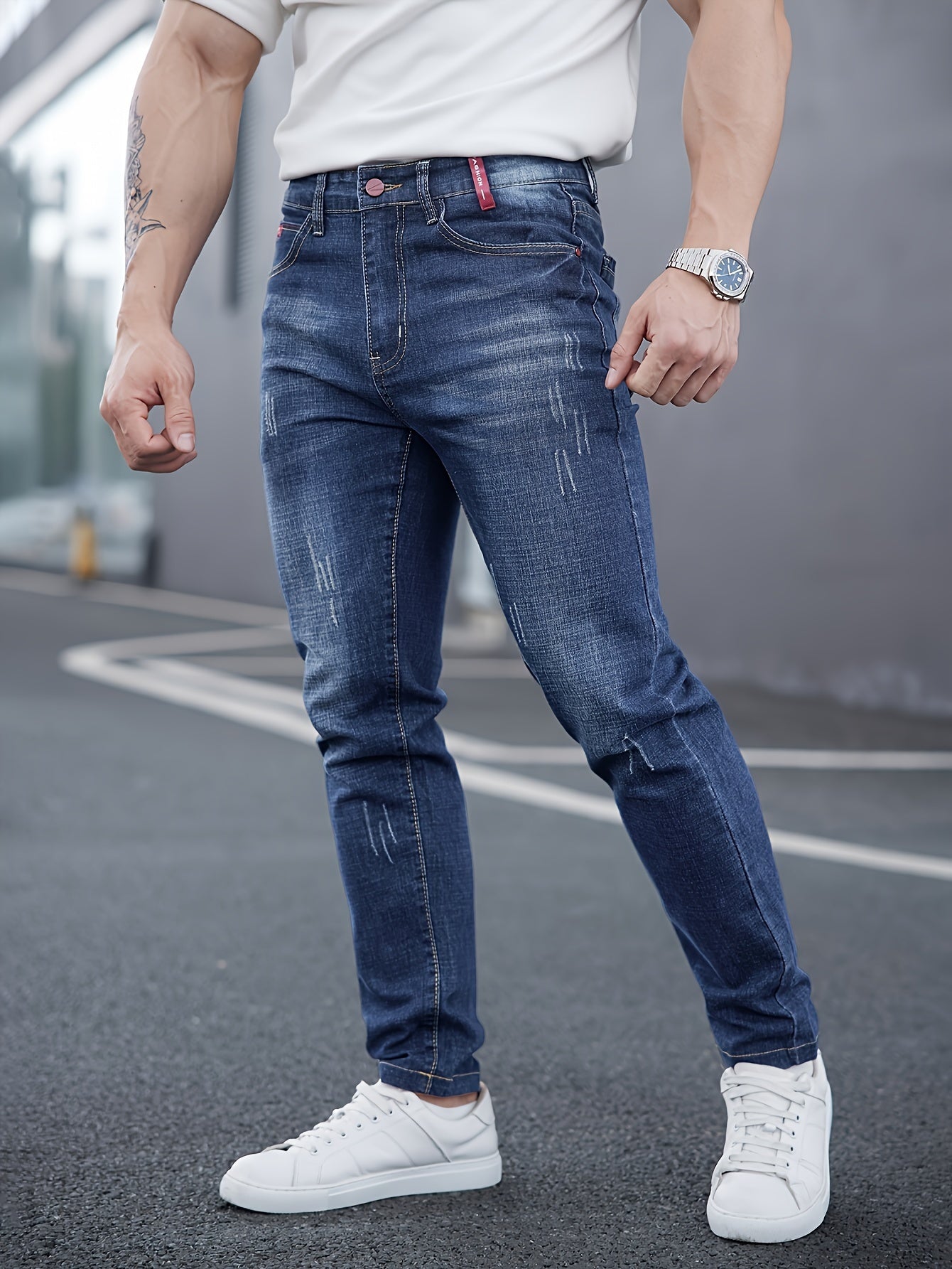 WL Atelier Men | Slim-Fit Light Wash Faux Denim with Embroidered Detail
