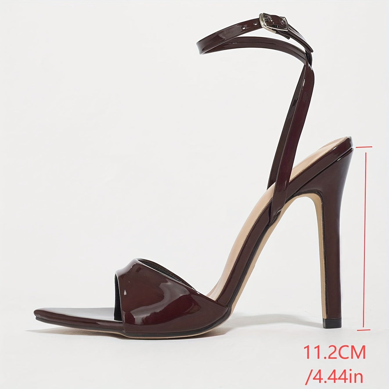 WL Atelier | Coffee Brown Glossy Stiletto Sandals with Ankle Strap