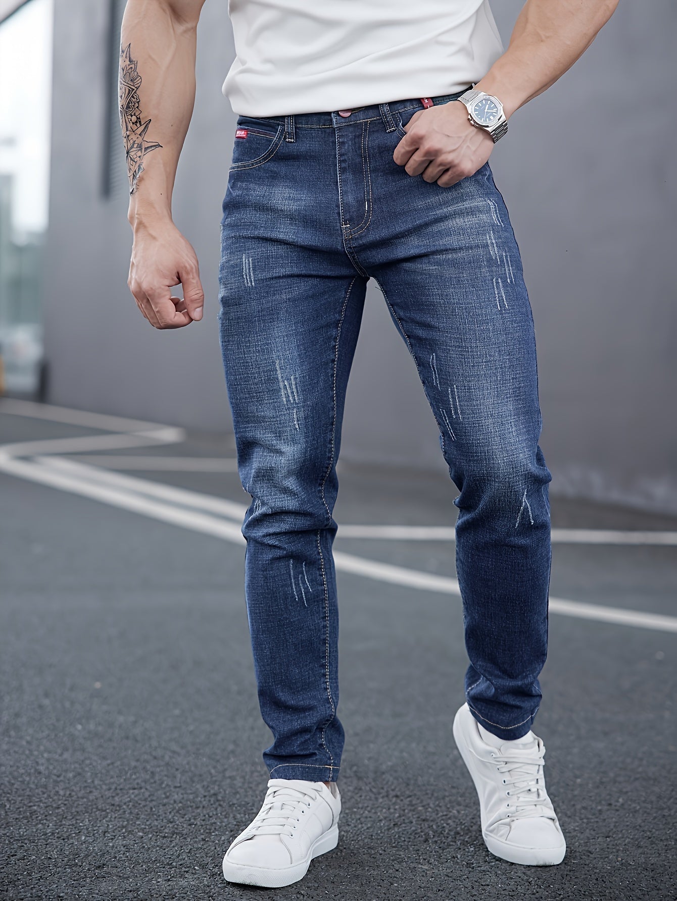 WL Atelier Men | Slim-Fit Light Wash Faux Denim with Embroidered Detail