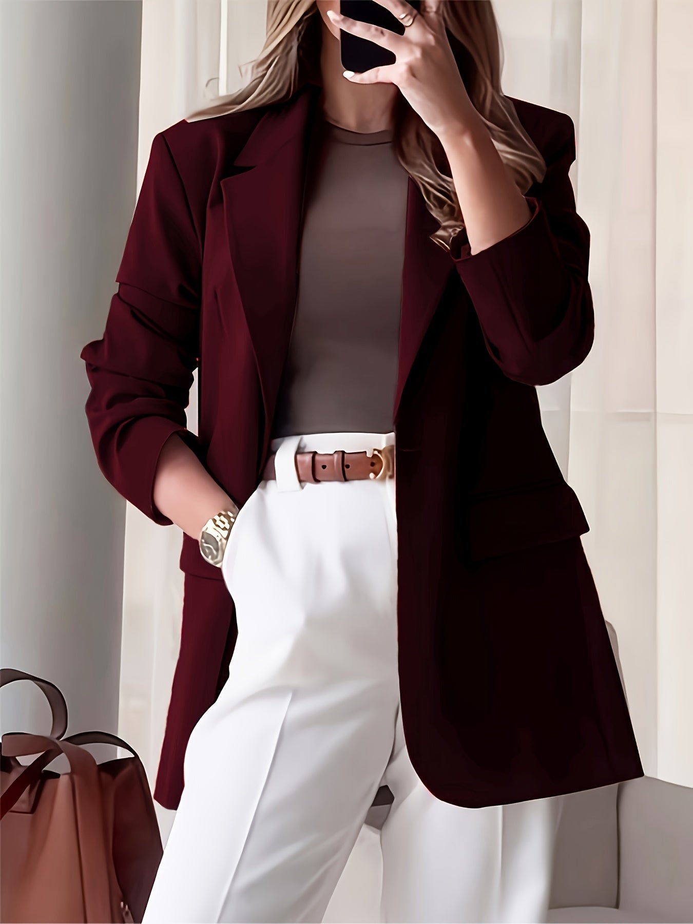 WL Atelier | Burgundy Double-Breasted Blazer with Luxury Button Detail
