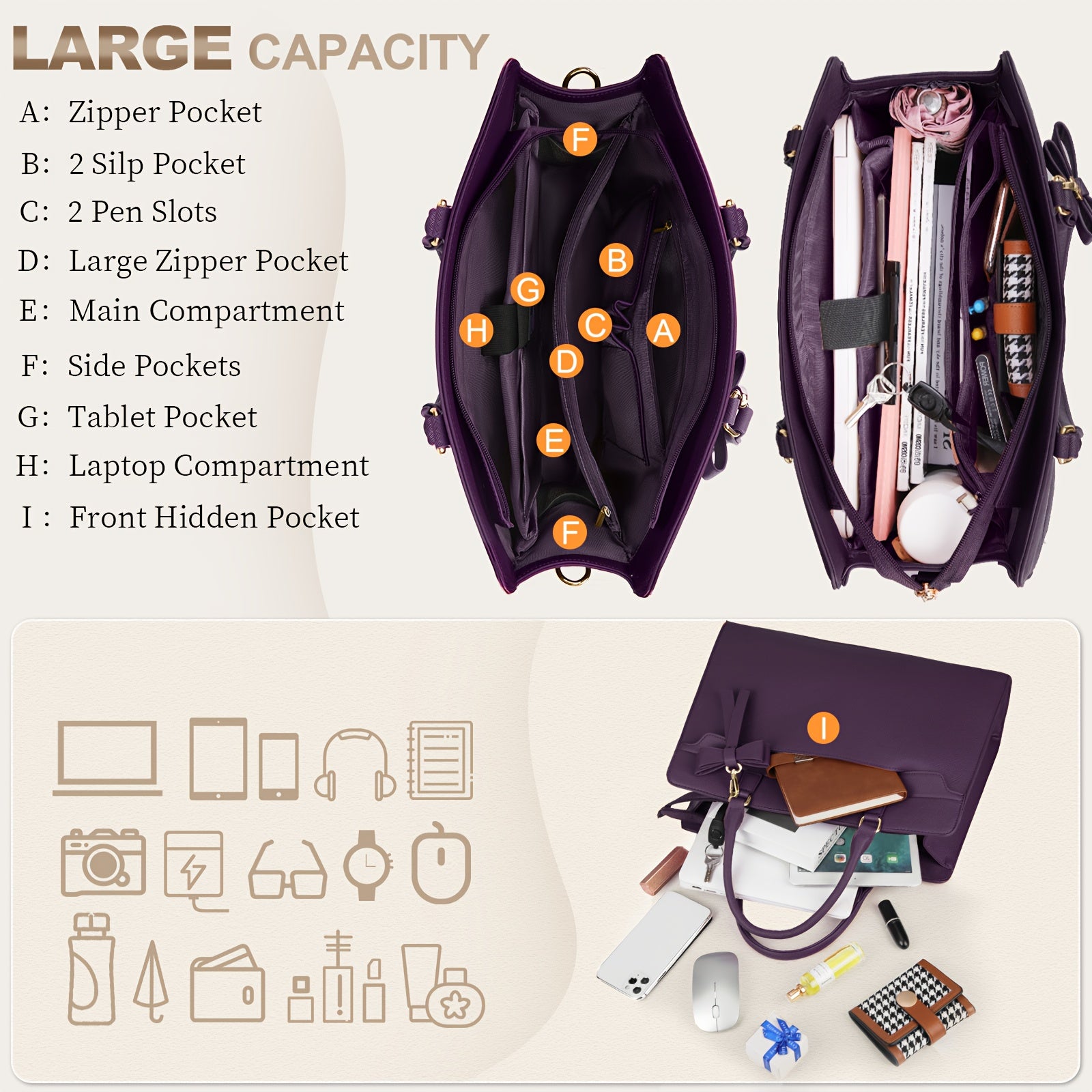 WL Atelier | Elegant Black PU Laptop Tote &amp; Satchel Set