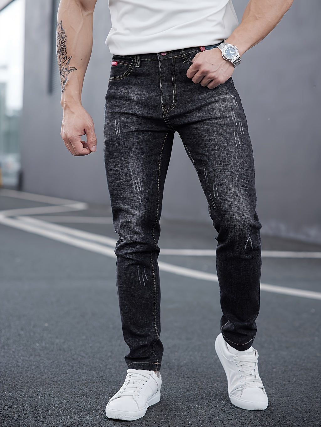 WL Atelier Men | Slim-Fit Light Wash Faux Denim with Embroidered Detail