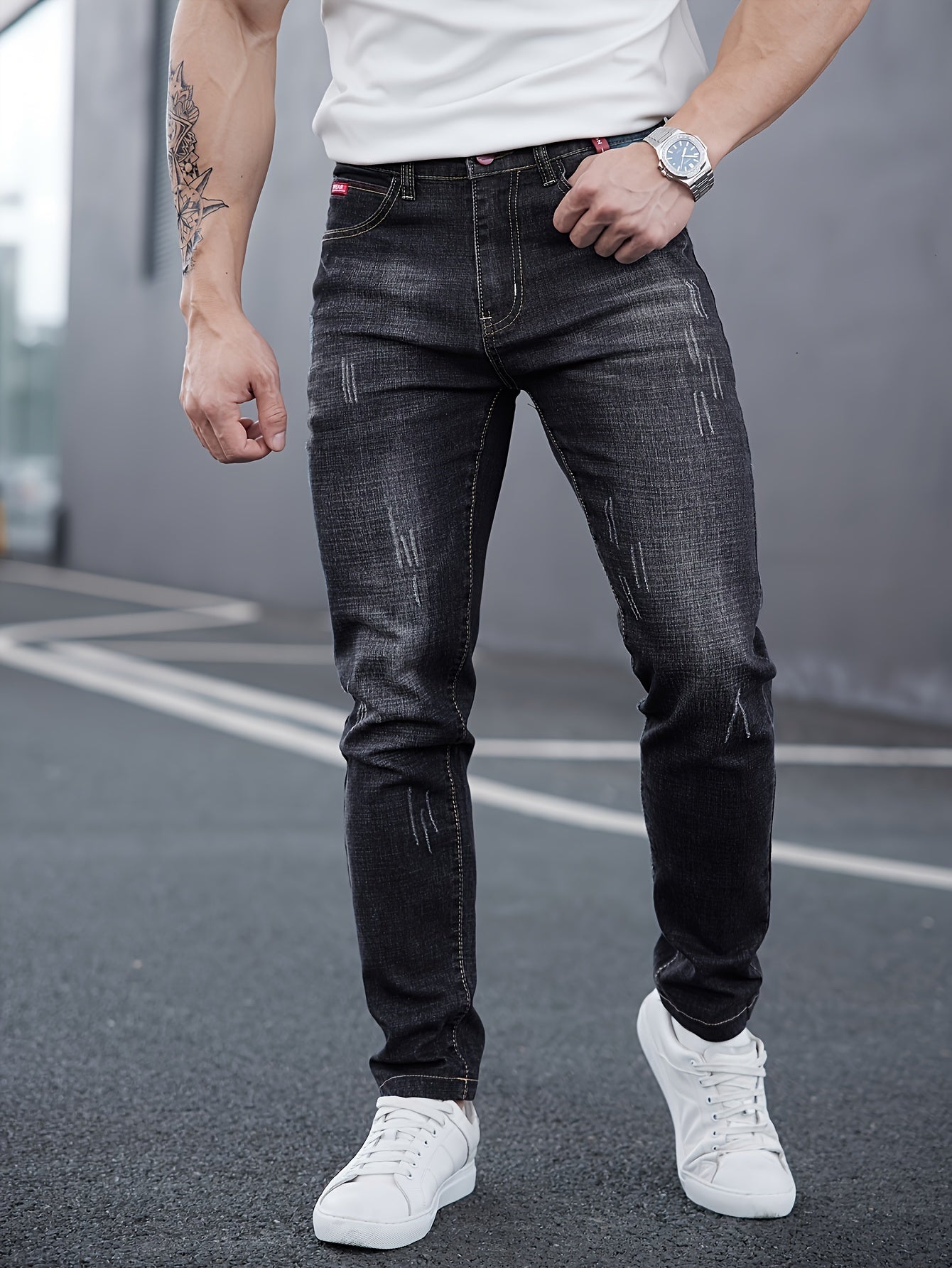 WL Atelier Men | Slim-Fit Light Wash Faux Denim with Embroidered Detail