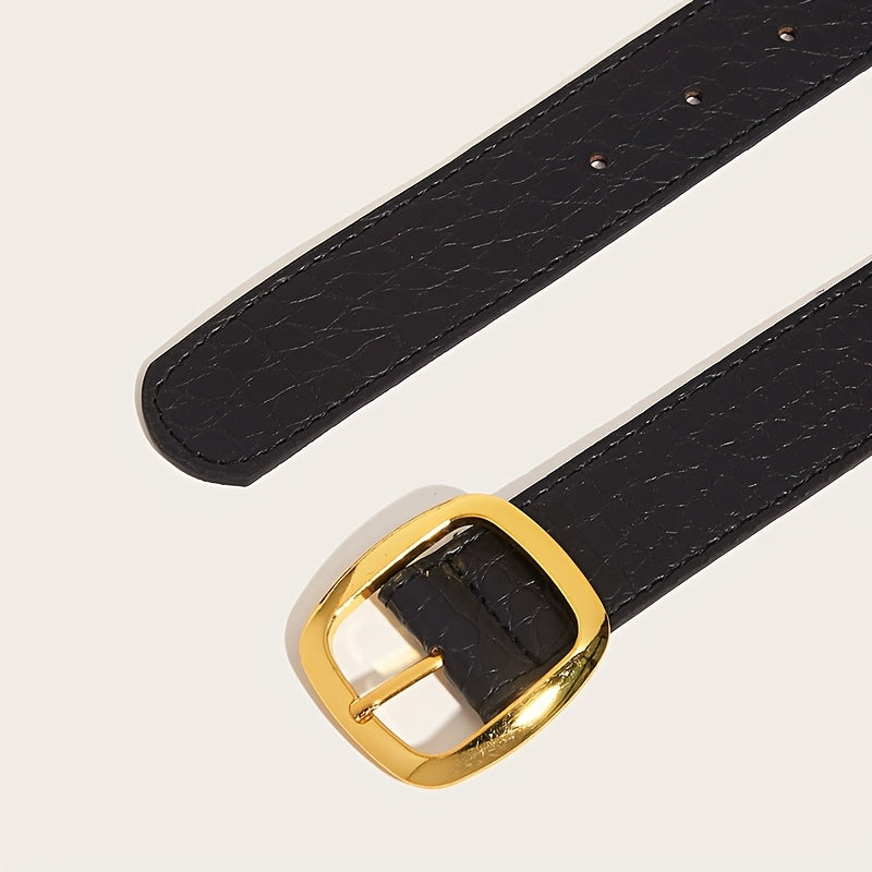 WL Atelier | Retro Black Belt with Square Buckle &amp; Stone Pattern