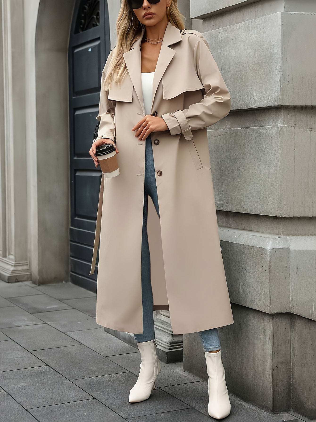 WL Atelier | Elegant Beige Long Coat with Belt