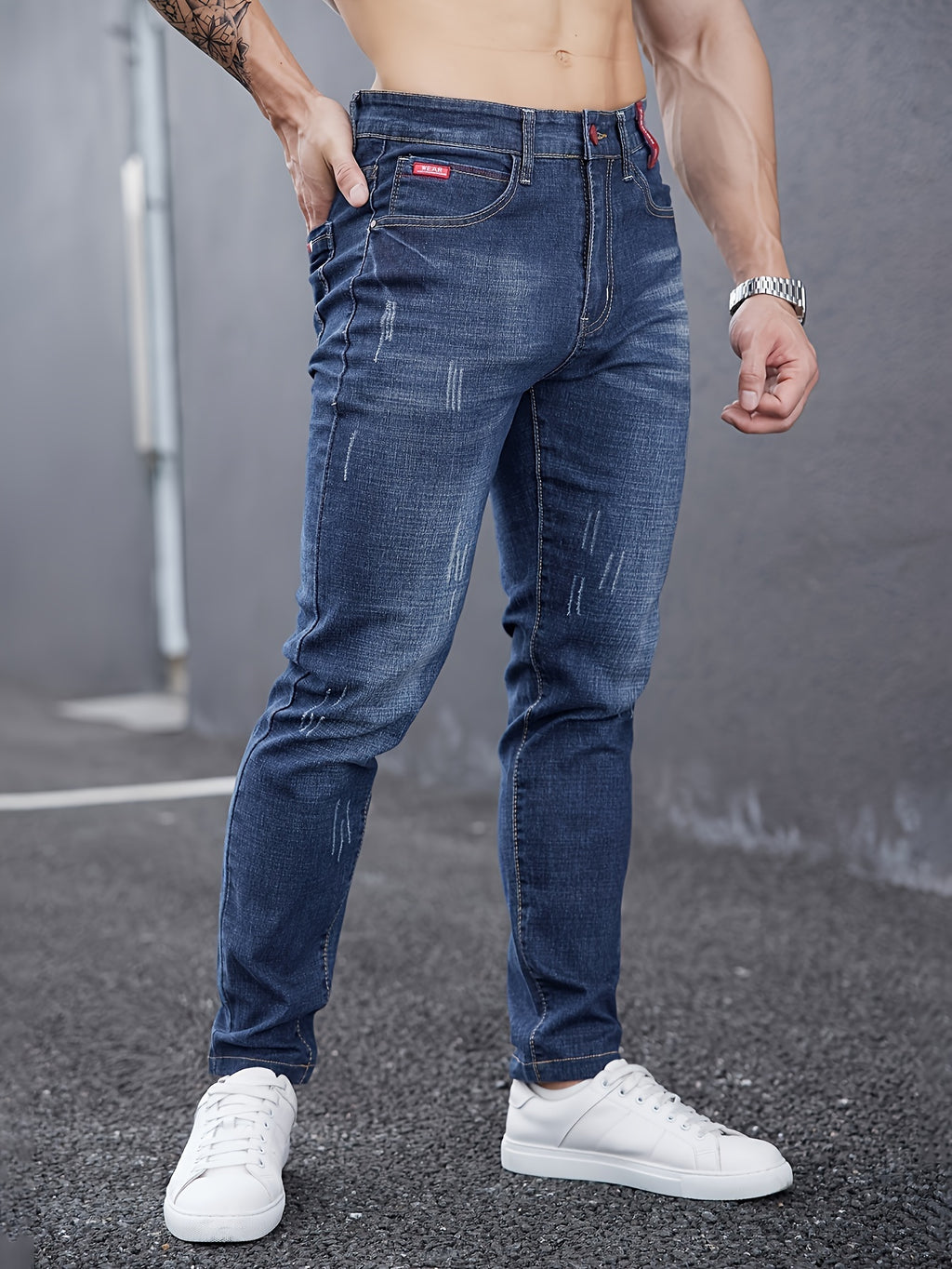 WL Atelier Men | Slim-Fit Light Wash Faux Denim with Embroidered Detail