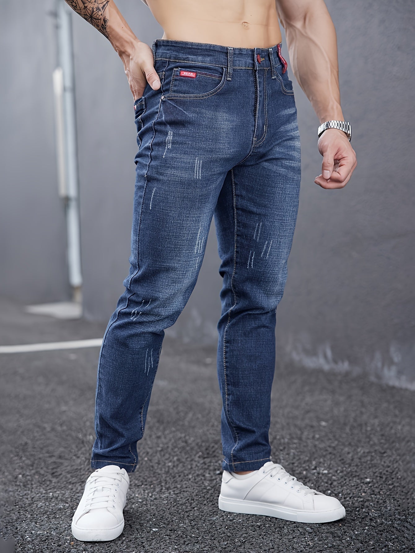 WL Atelier Men | Slim-Fit Light Wash Faux Denim with Embroidered Detail