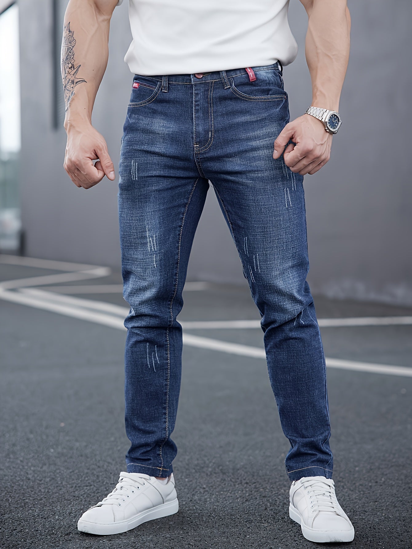 WL Atelier Men | Slim-Fit Light Wash Faux Denim with Embroidered Detail
