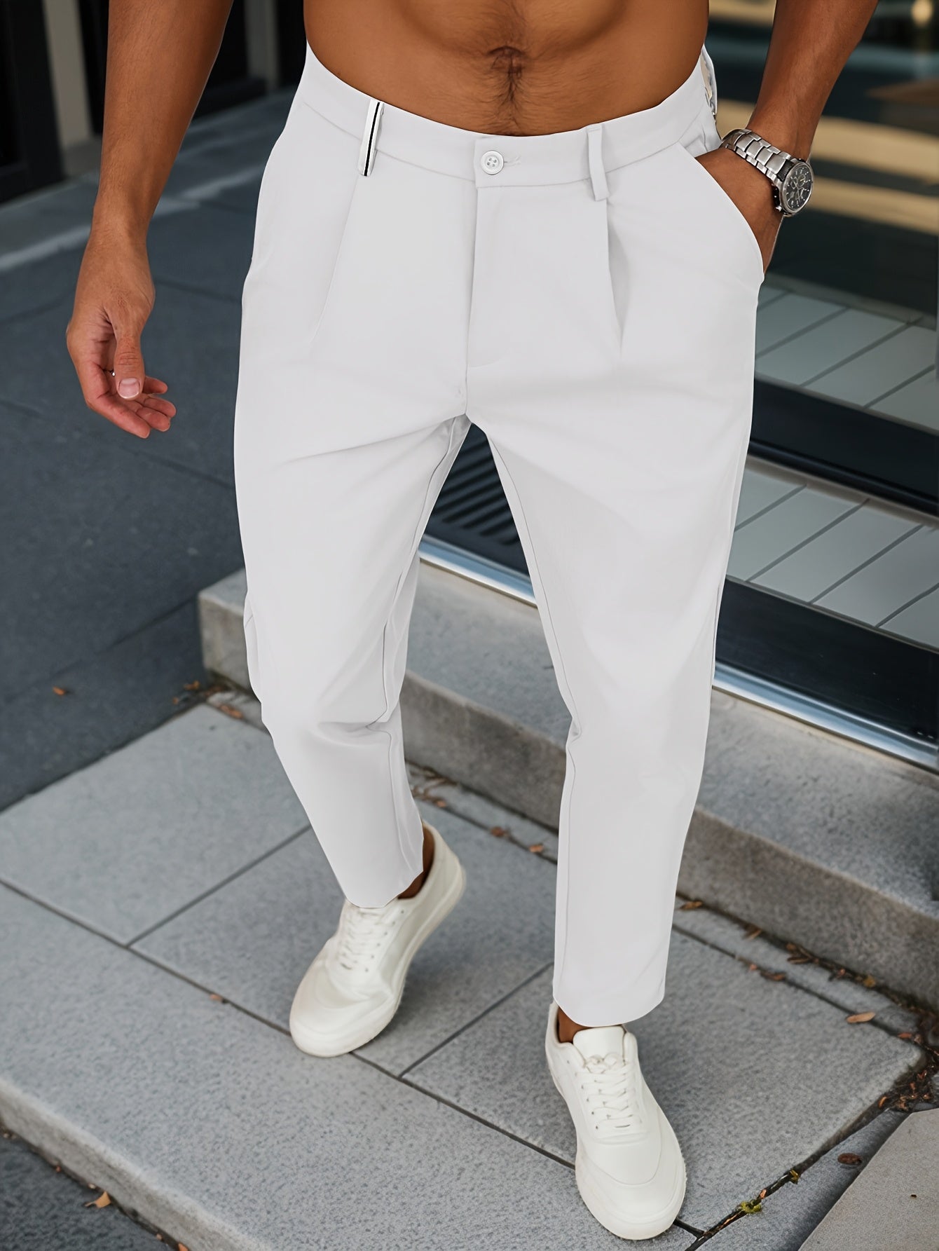 WL Atelier Men | Beige Pleated Business Casual Trousers