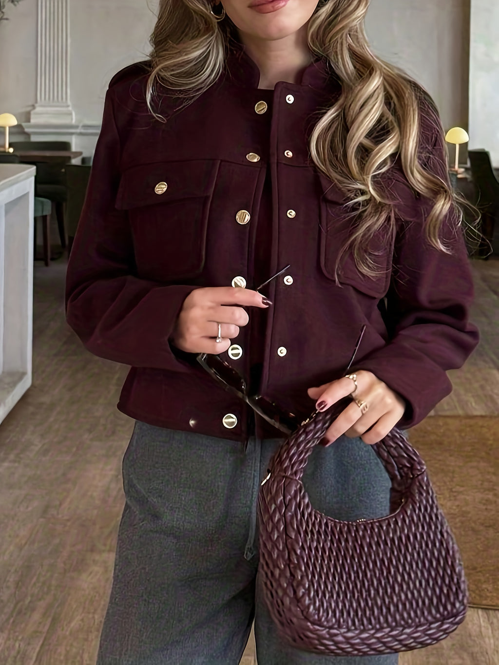 WL Atelier | Elegant Burgundy Tailored Jacket with Two-Tone Buttons